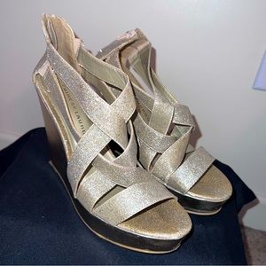 Strappy Gold Glitter Wedges